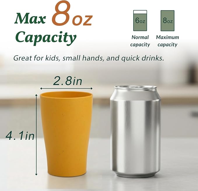 Homienly Stackable Drinking Glasses Set Wheat Straw Shatterproof Cups | Unbreakable Kitchen Cups for Kids & Adults | Reusable, Dishwasher Safe for Party, Outdoor (8 oz, Small)
