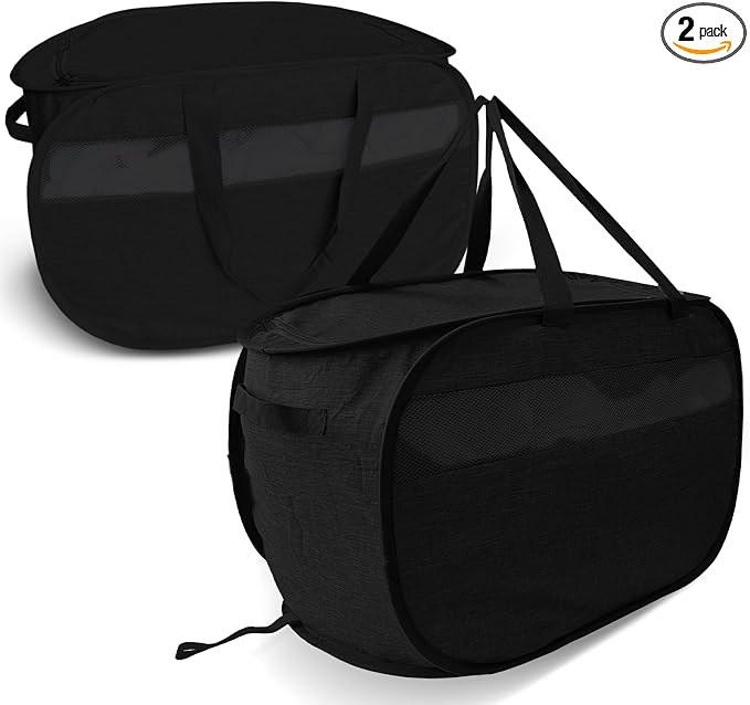 100L Extra Large Mesh Pop Up Laundry Hamper with Lid & Handles 2 Pack, XL Foldable Dirty Clothes Basket for Home Dorm Closet Storage, Portable Laundry Bin, Black. 2H