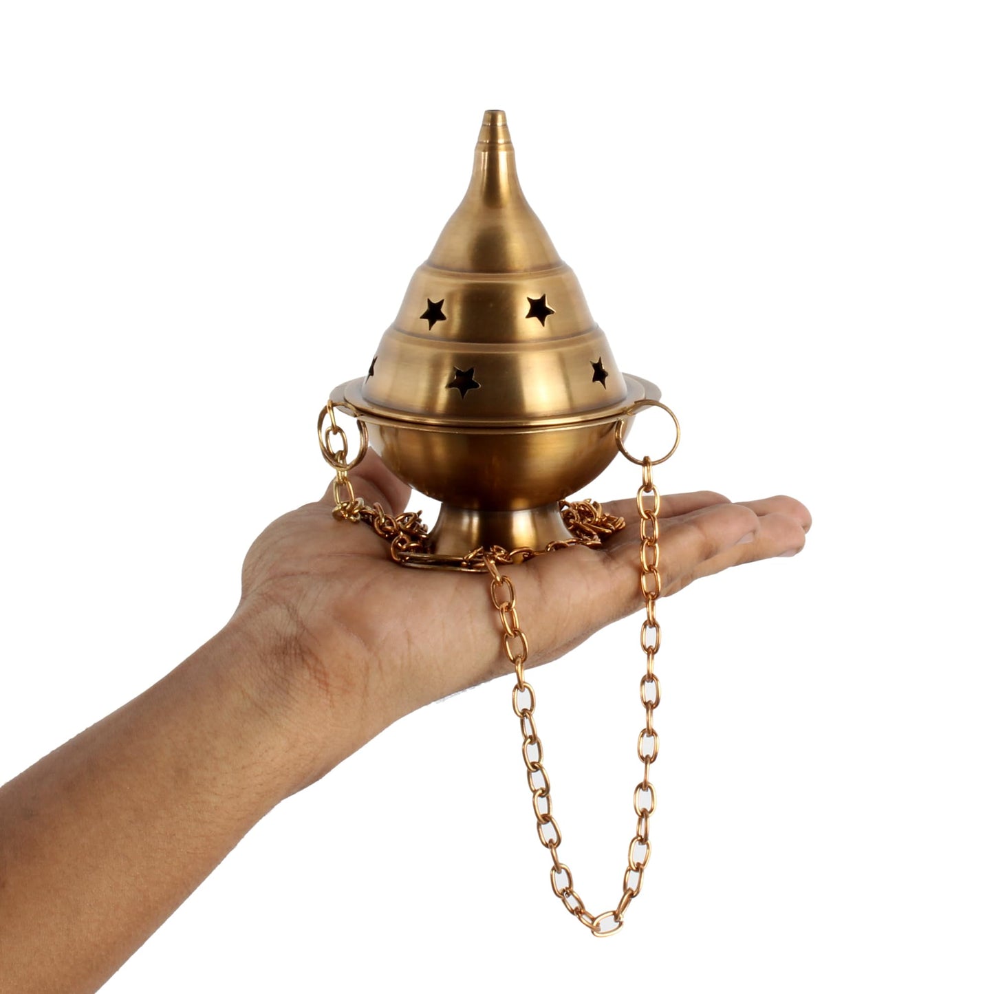 Brass Hanging Incense Burner Censer for Charcoal & Resin, Antique Brass Incense Holder with Chain, 4.5 Inch High