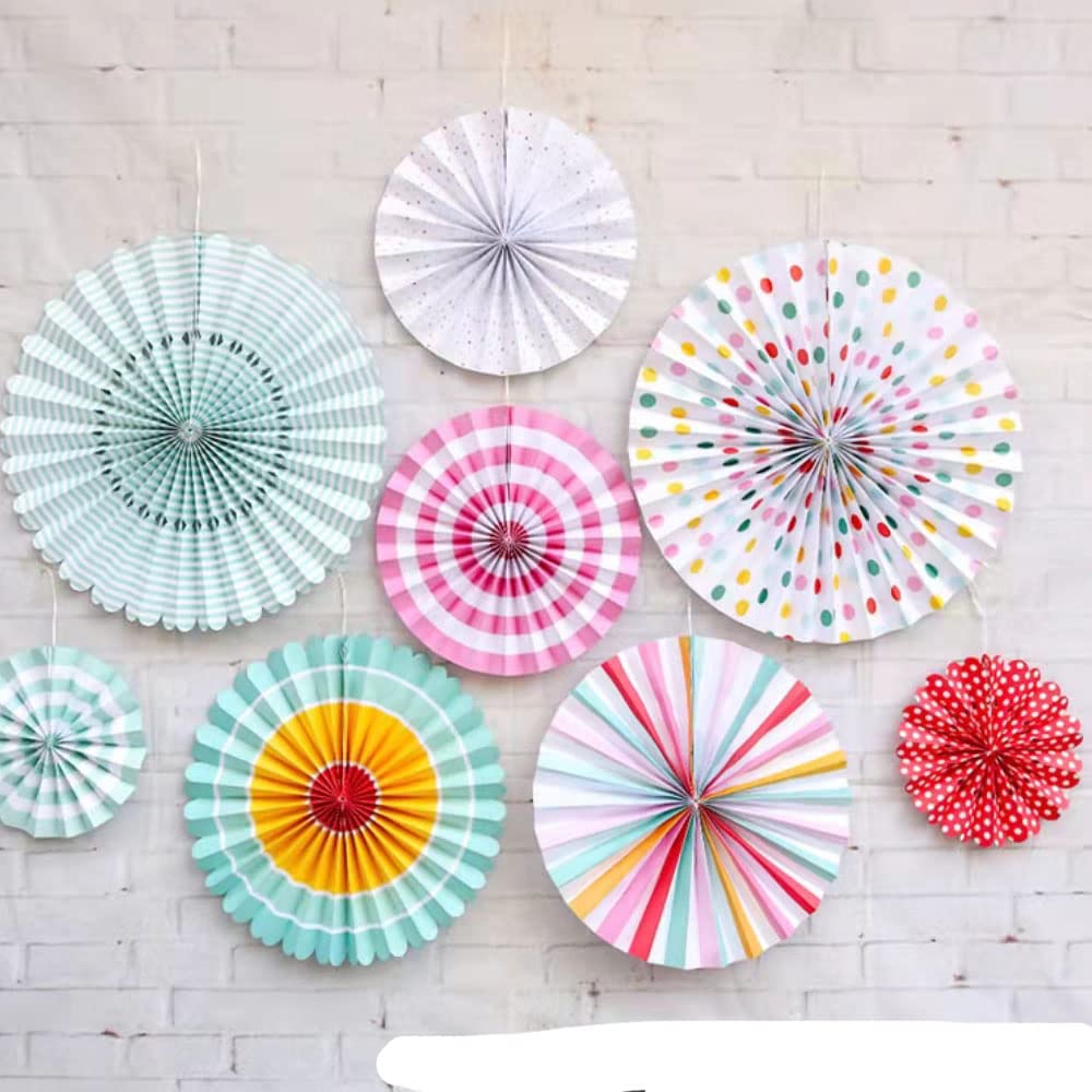 Aiminjey Hanging Paper Fans Party Set, Round Paper Fan Party Decoration, Set of 8 Decorative Flowers for Birthday Baby Boy Shower Graduation Wedding Classroom Décor (Spring)