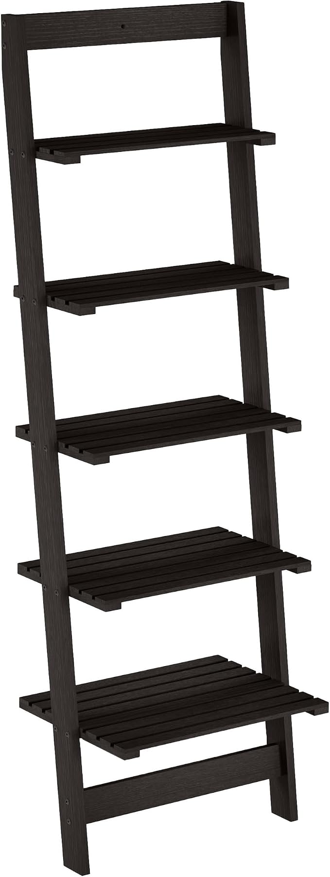 Lavish Home 5-Tier Ladder Shelf – 50" Narrow Leaning Wood Bookcase for Small Spaces, Decorative Storage in Living Room, Office, or Bathroom – Black Modern Display Shelf