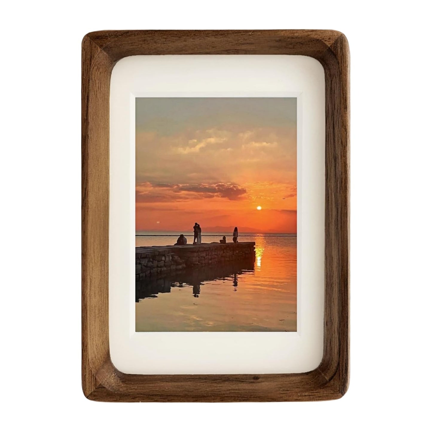 FLECHAZO 6x8 Picture Frame Wood with 5x7 Mat, Natural Solid Walnut Wooden 6 by 8 Photo Frames for Tabletop or Wall Mounting Display