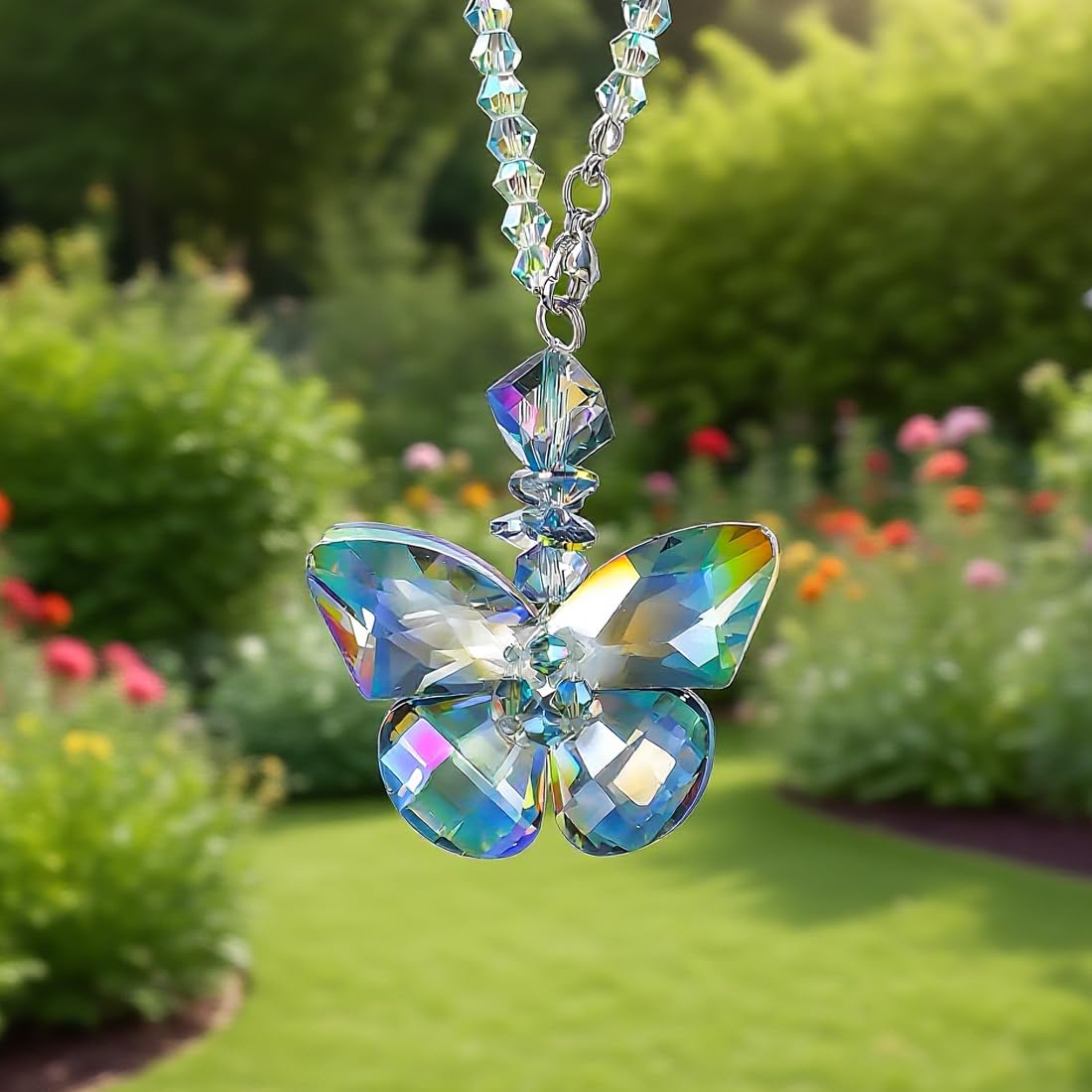 H&D HYALINE & DORA Crystal Glass Butterfly Car Key Charm Mirror Hanging Ornaments Gift (Butterfly-1)