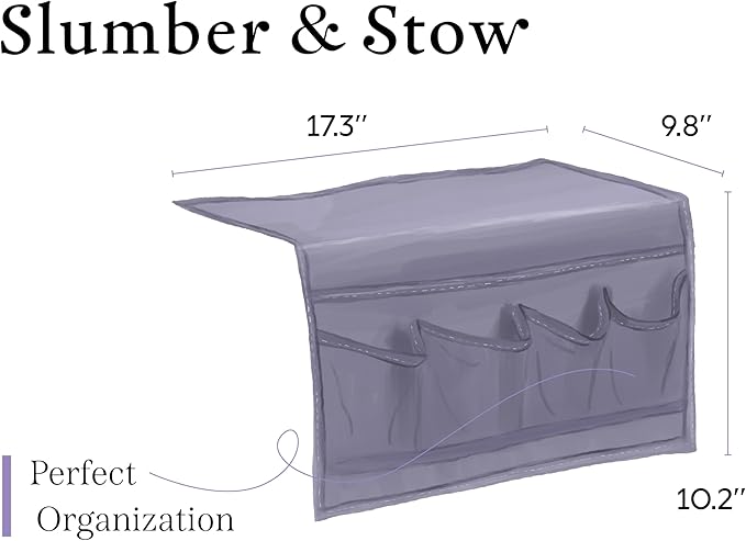 Houseify Slumber & Stow Hanging Bedside Caddy - 5 Pocket Bed Caddy Organizer for Tablets, Magazines, Phone, Glasses, Remotes & More - Ideal Storage For Dorm, Bedroom & Living Areas - 10"x17.3"