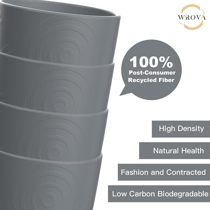 Wrova Wheat Straw Cups 8 PCS Good Alternative to Plastic Reusable Cups 12 oz Unbreakable Drinking Cup Reusable Dishwasher Safe Water Plastic Glasses Grey