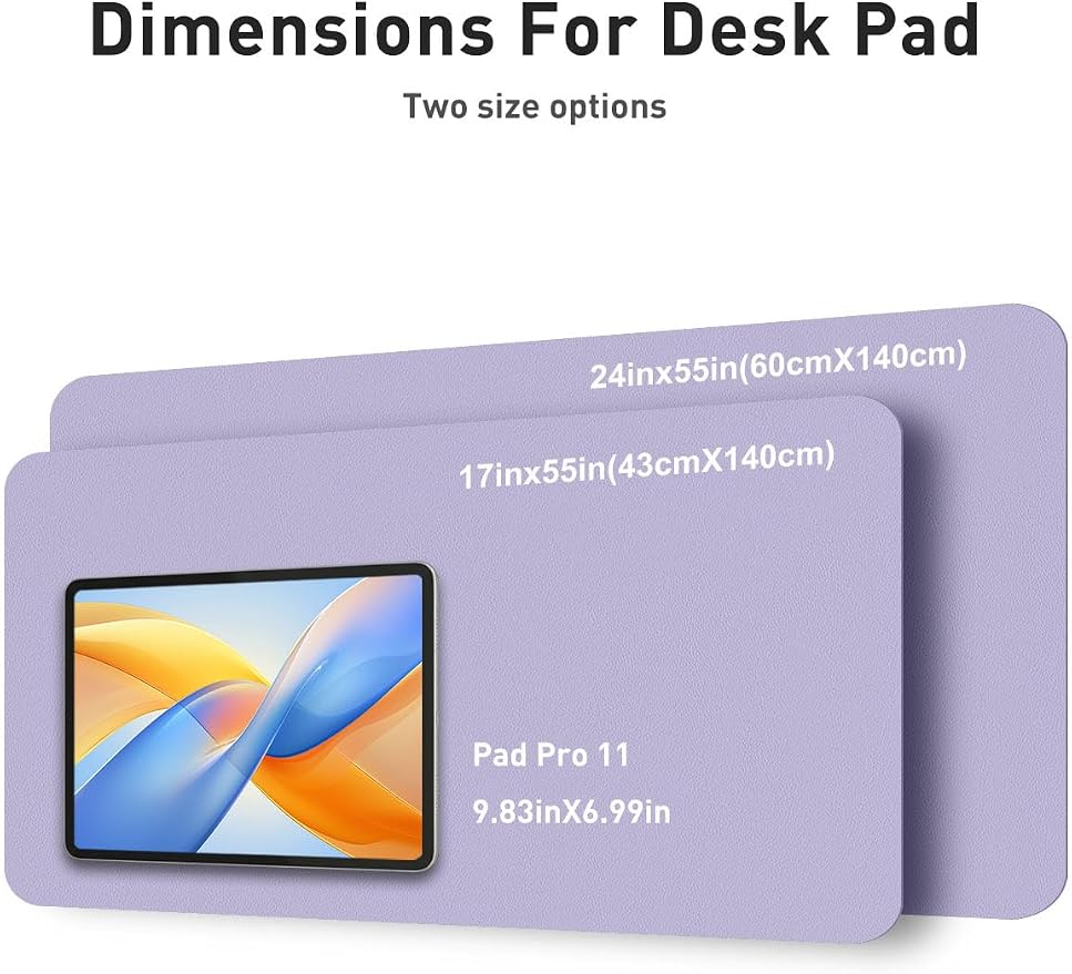 Aothia Faux Leather Desk Mat - Non-Slip PU Leather Desk Blotter, Waterproof Writing Surface, Large Desk Pad for Office & Home (Lavender, 55" x 17")