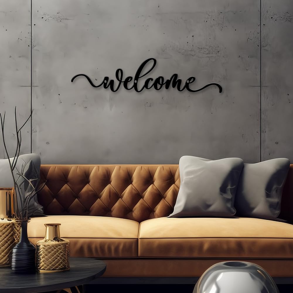 Prrivnix Metal Welcome Sign - 16 Inch Wall Art - Modern Rustic Decor - Outdoor Use - Funny Theme - Wall Mount - 1 Count - Bedroom
