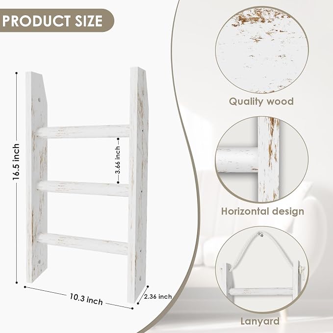 Blanket Ladder Wooden, Blanket Holder Rack Decorative Ladder, Rustic Farmhouse Ladder Shelf for The Living Room Bedroom Bathroom Home Decor