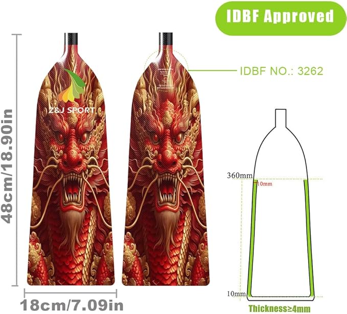 Z&J SPORT Adjustable Dragon Boat Paddle, IDBF Approved Carbon Fiber Paddle, Dragon Graphic Paddle with Adjuster for Dragon Boat Race with Adjustable T Handle