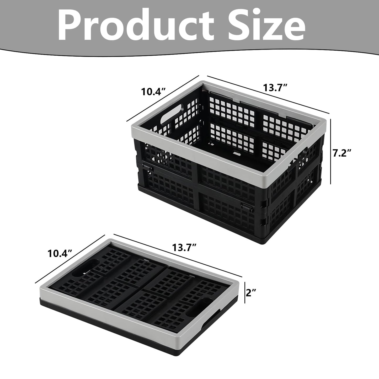 Innouse Pack of 3 Small Collapsible Storage Crates, 16 L Black Plastic Milk Crates