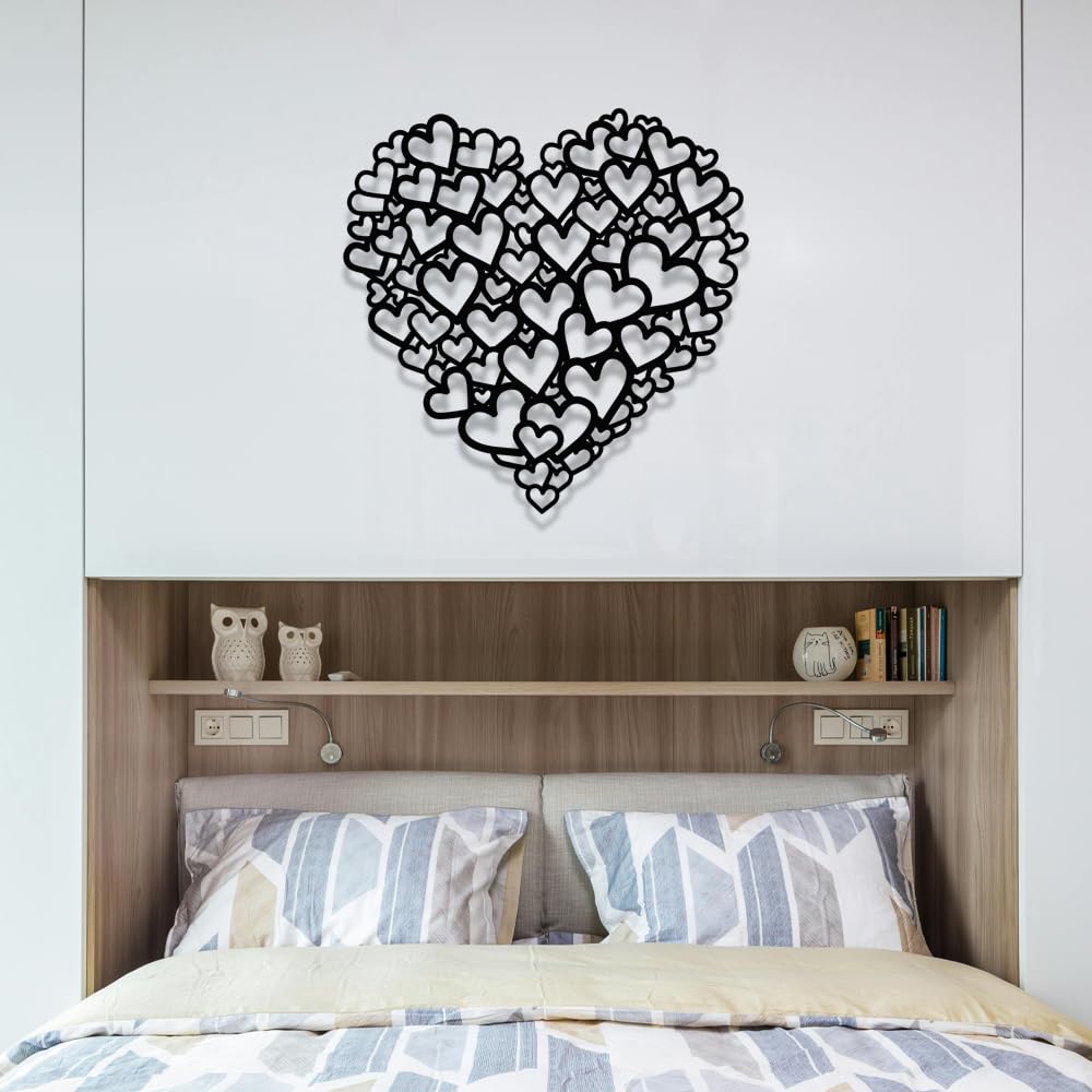 XORT Heart Wall Decor, Metal Love Heart Wall Art, Heart Metal Art, Love Sign for Valentine's Day Bedroom Living Room Decoration, Black, Iron