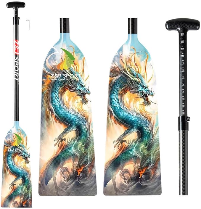 Z&J SPORT Adjustable Dragon Boat Paddle, IDBF Approved Carbon Fiber Paddle, Dragon Graphic Paddle with Adjuster for Dragon Boat Race with Adjustable T Handle