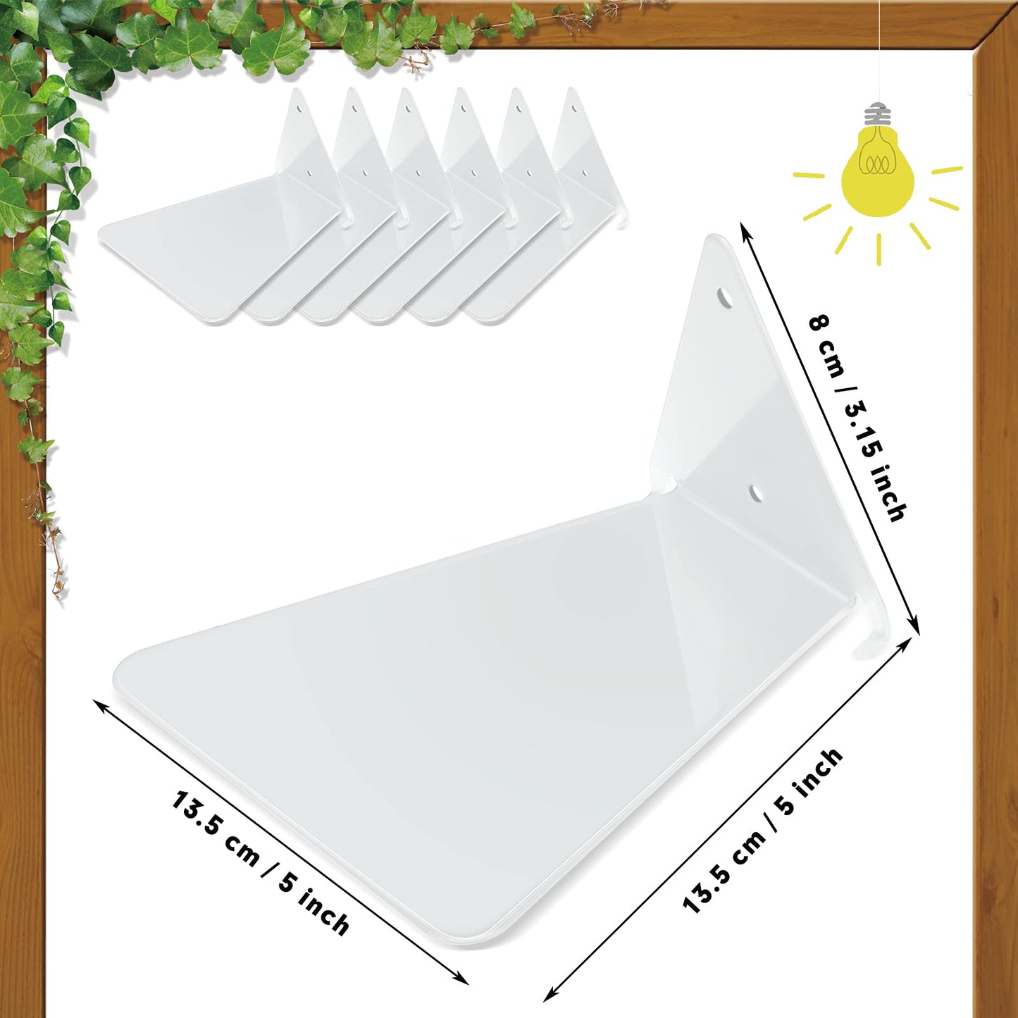 Jetec 6 Pieces Invisible Floating Bookshelf for Wall Mount Iron Floating Book Shelves Multipurpose Hidden Hanging Bookshelves Wall Book Holders for Room Bedroom Home Office Library Bookcase (White)