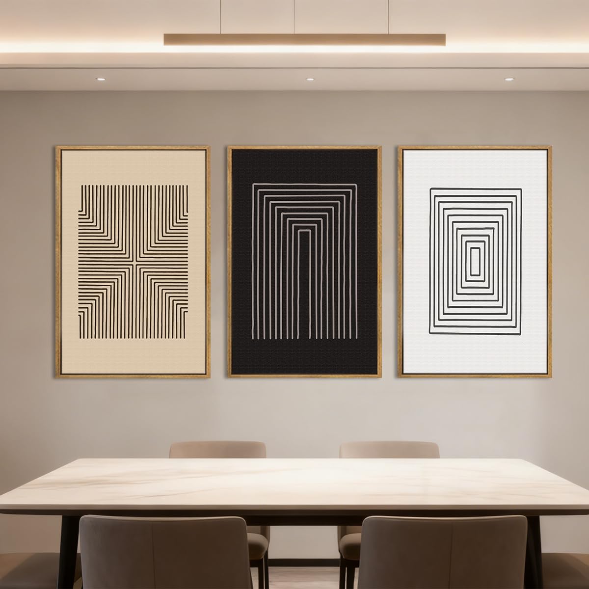 Anyzal Large Black Abstract Wall Art Framed16x24 Inch Brown and White Modern Minimalist Canvas Wall Decor Neutral Textured Art Prints for Living Room Bedroom Office Set of 3