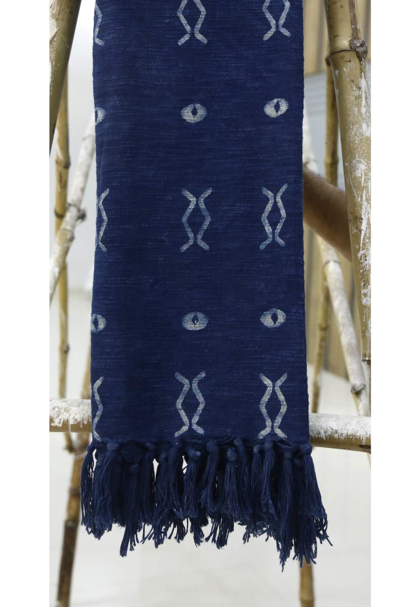 Trade Star 100% Cotton Throw Blanket Indigo Throw Blanket Handloomed Cotton Throw Mudcloth Designer with Tassels Handmade Premium Quality (50X70 INCHES Indigo Zen)