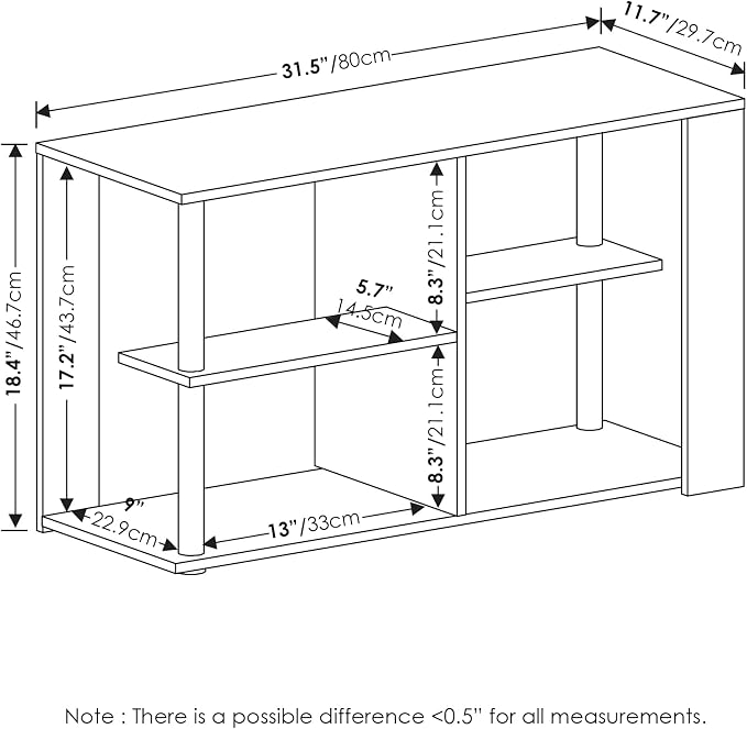 Furinno Romain Narrow End Table with Shelves, French Oak/Black