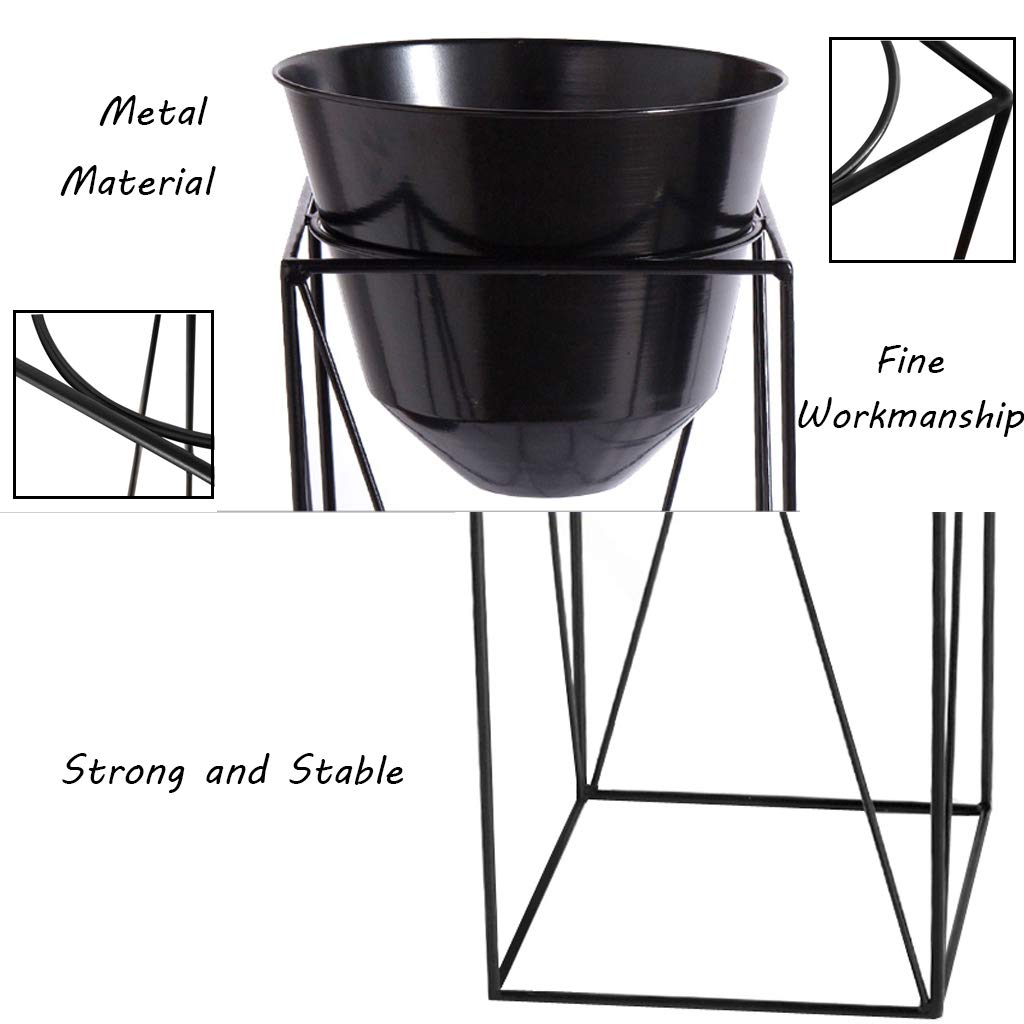 KAJIAO Metal Flower Rack Indoor/Outdoor Iron Art Plant Pot Stand Modern Balcony Decoration Herb Bonsai Shelf Living Room Office Home Decor-Black(L)