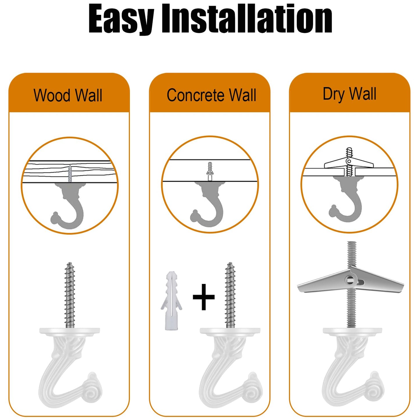 Omytie 6 Ft Heavy Duty Hanging Chain Kit with Connection Locks & Swag Ceiling Hooks for Lighting Fixture, Chandelier, Pendant, Lantern, Swag Lamp, Plant/Flower/Fruit Basket, Bird Feeder (White)
