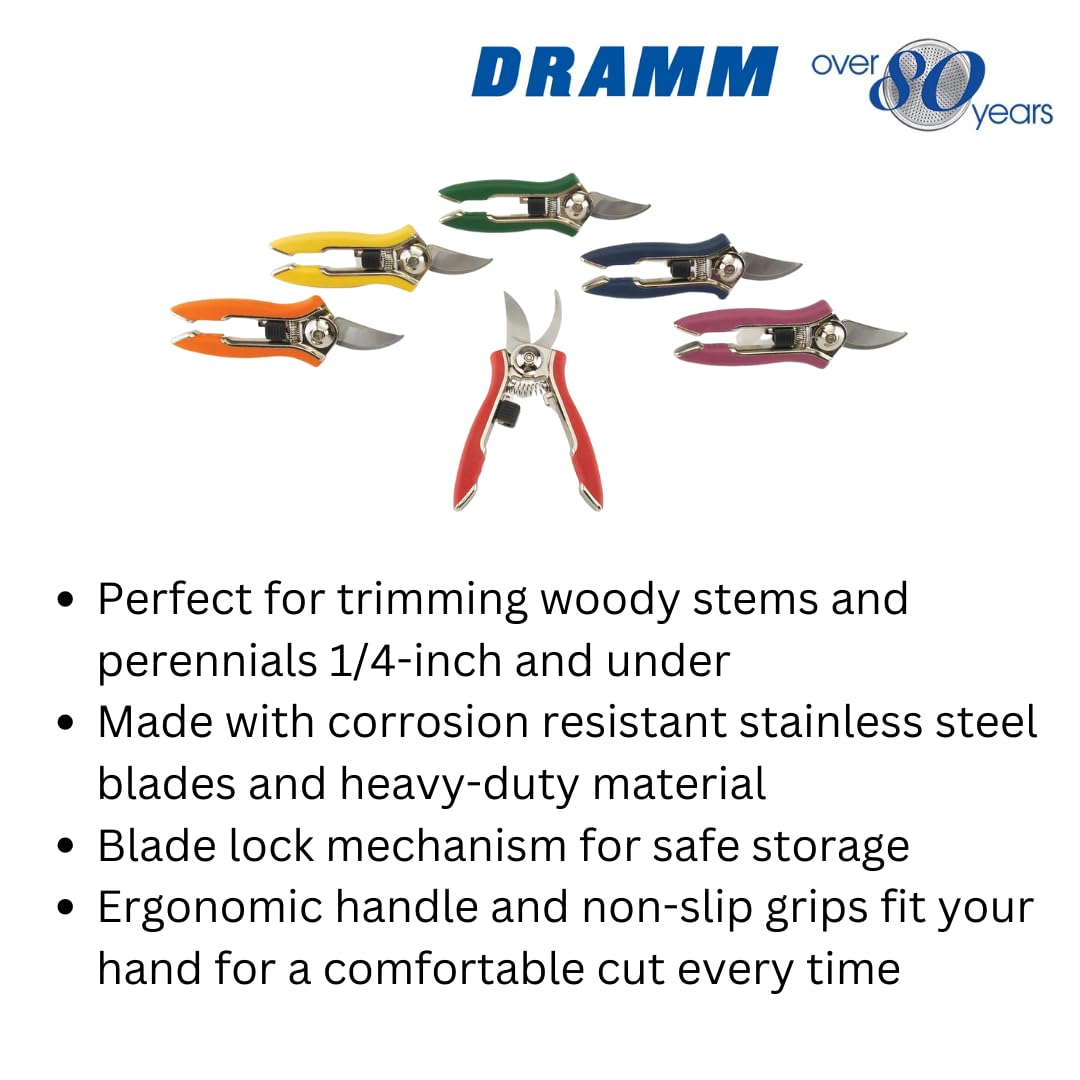 Dramm ColorPoint Stainless Steel Compact Garden Pruning Shears, Hand Pruner, Garden Clippers, with Heavy Duty Blade and Easy grip Handle, Orange