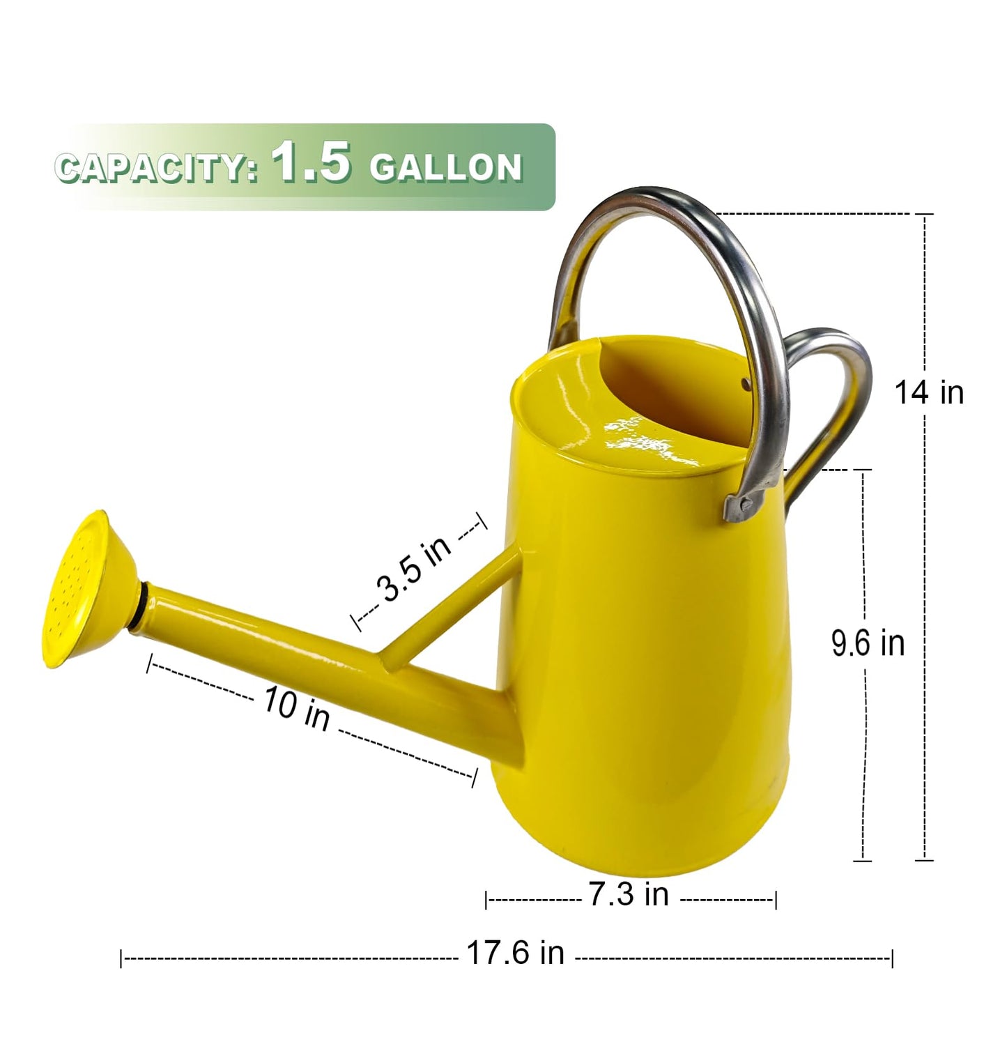 Watering Can for Outdoor&Indoor Plants，1.5 Gallon（5.7L） Metal Watering Can with with Removable Spout，Large Galvanized Steel Garden Flower Water Can Watering Pot with 2 Stainless Steel Handles，Yellow