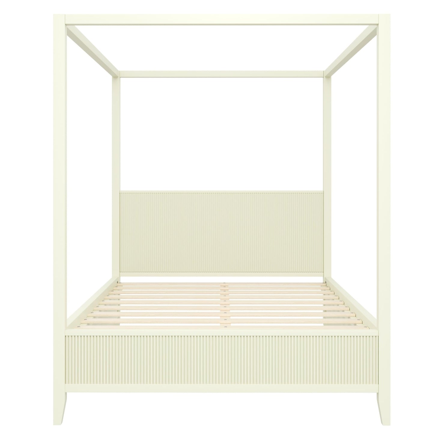 Merax Modern Luxury Queen Size Wooden Canopy Bed Frame with Headboard, Slats Support, Wood 4 Poster Bed Frame, No Box Spring Needed, Contemporary Bedroom Furniture, Beige