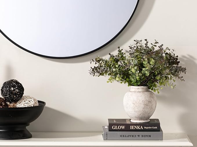 Ceramic Rustic Vase, Small Flower Farmhouse Vase Decorative Vase Short Pottery Vases for Home Decor Table Living Room Entryway Mantel Bookshelf Bedroom Bathroom Kitchen - 6" D