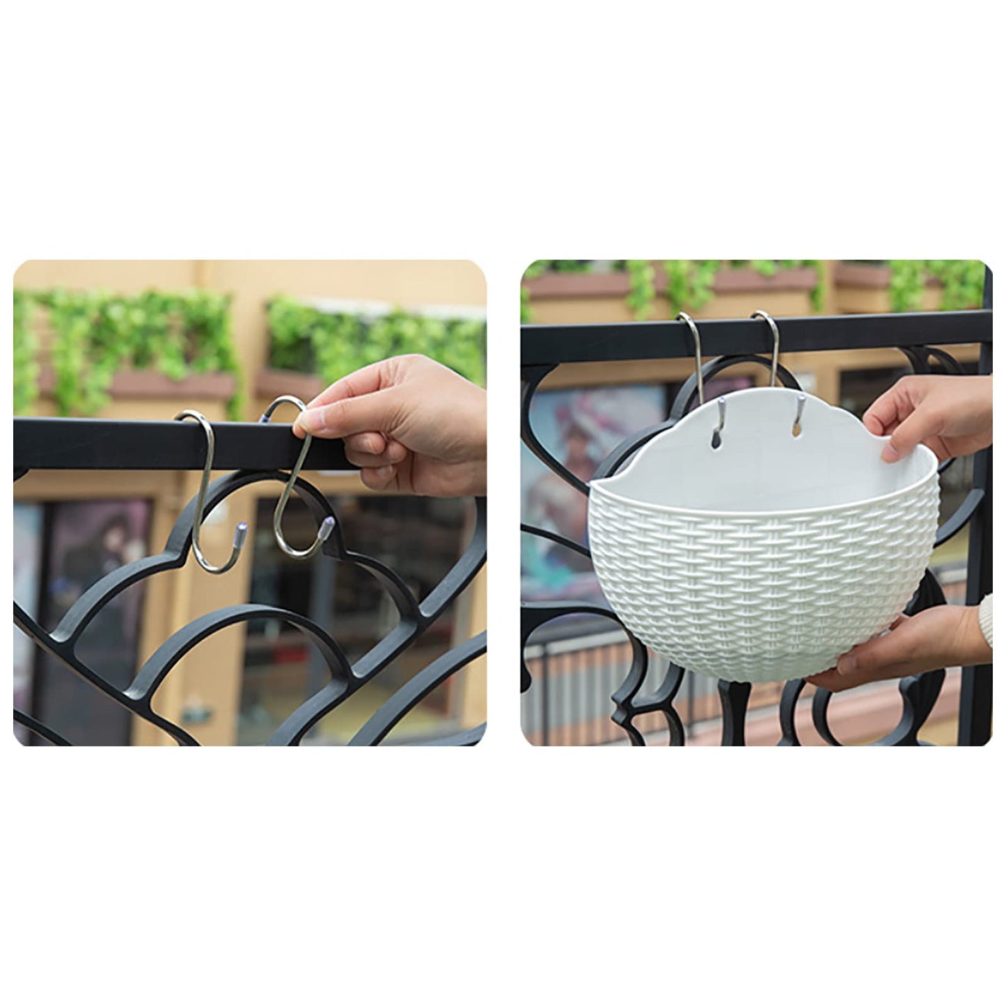 Hanging Planter Pot, Wall and Railing Hanging Planters with S Hooks, Half Round Imitation Rattan European Style Wall Flowerpot Rustic Decorative Flower Basket for Home(#2pcs 26 * 20.5cm Wine red)