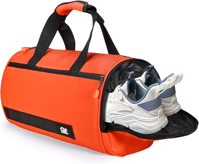 C&F BOGMOST Small Travel Duffel Bag,Compact Sports Small Gym Bag with Shoes Compartment,Lightweight Duffel Bag for Men & Women,Personal Item Travel Bag Weekender Bags for Travel Sports Gym -Tangerine
