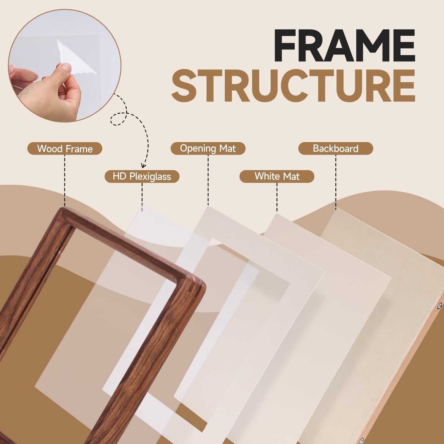 3Liangthings Solid Walnut Picture Frame 4x6 5x7, Solid Wood Tabletop Photo Frame with Decorative Joinery Corners, Horizontal or Vertical Display (Walnut, For 4x6 / 5x7 Photo)