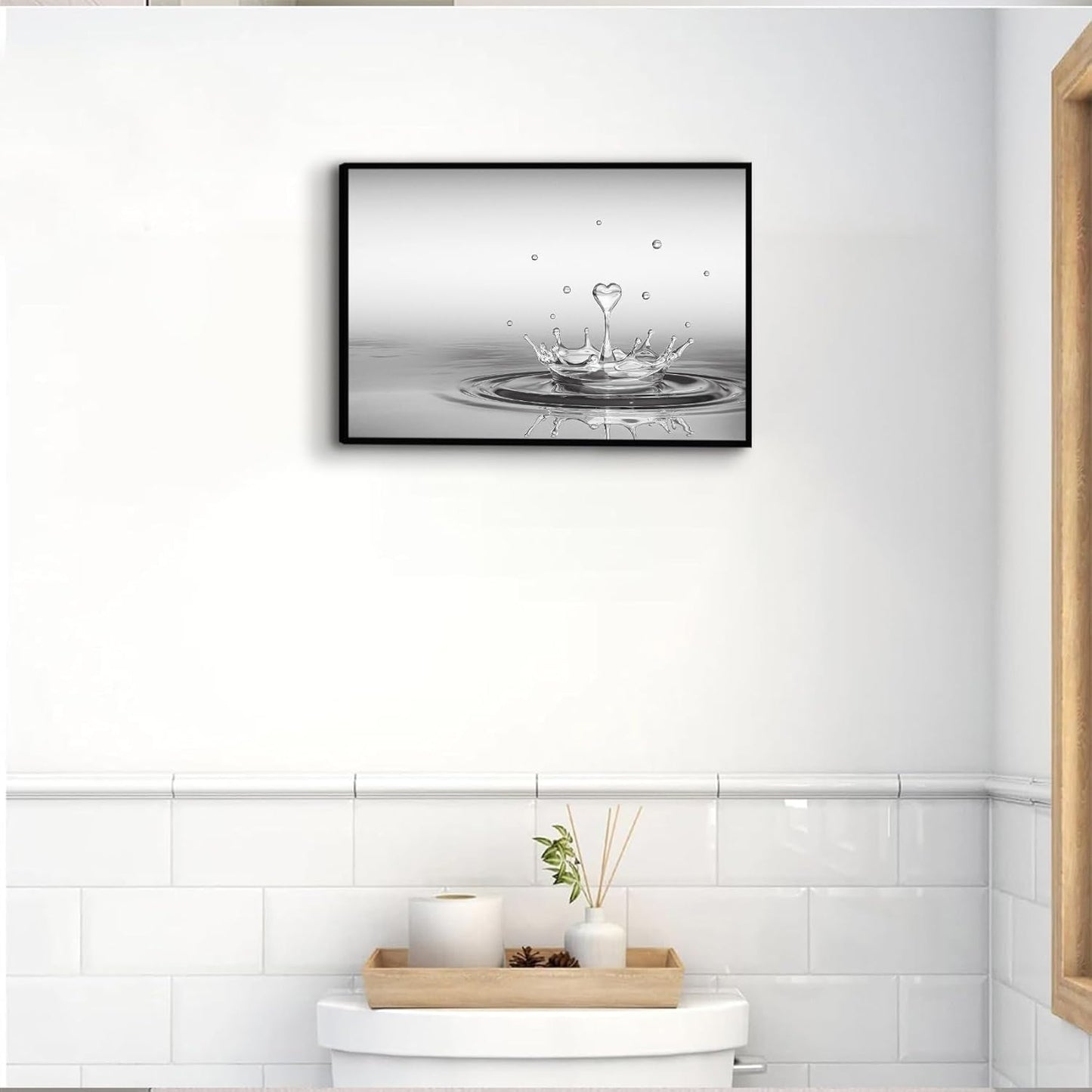 DCMVJHZV Framed Heart Drop Bathroom Wall Art Black and White Zen Bathroom Wall Art Yoga Meditation Picture Print Wall Decor Spa Room Bedroom Living Room Painting Wall Decorations(12"x16")
