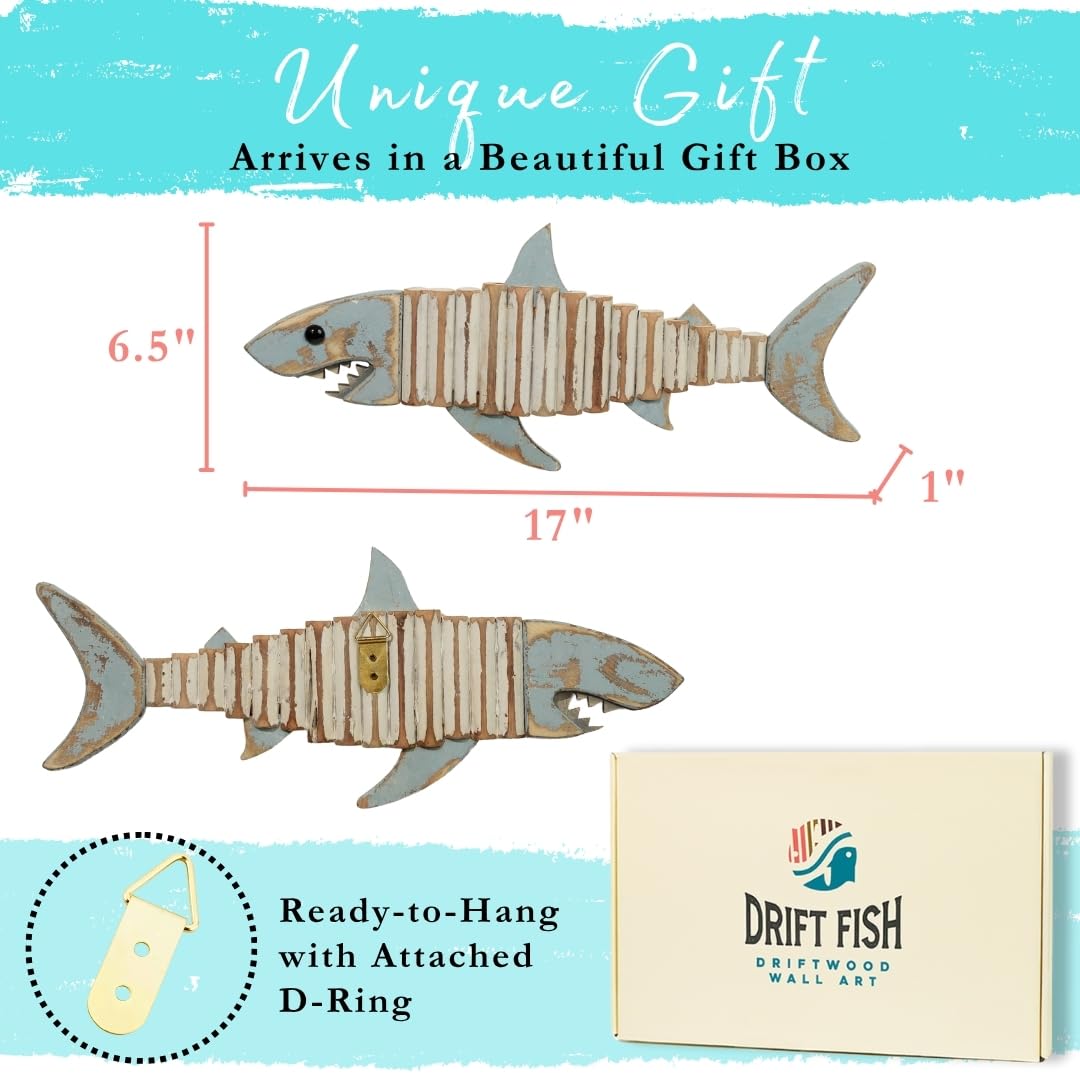 Mint Bucket Brands Driftwood Fish Nautical Wall Decor - Handmade Wooden Rustic Coastal Wall Art for Living Room, Bedroom, Office, Bathroom - Ocean Beach Decoration (Raya)