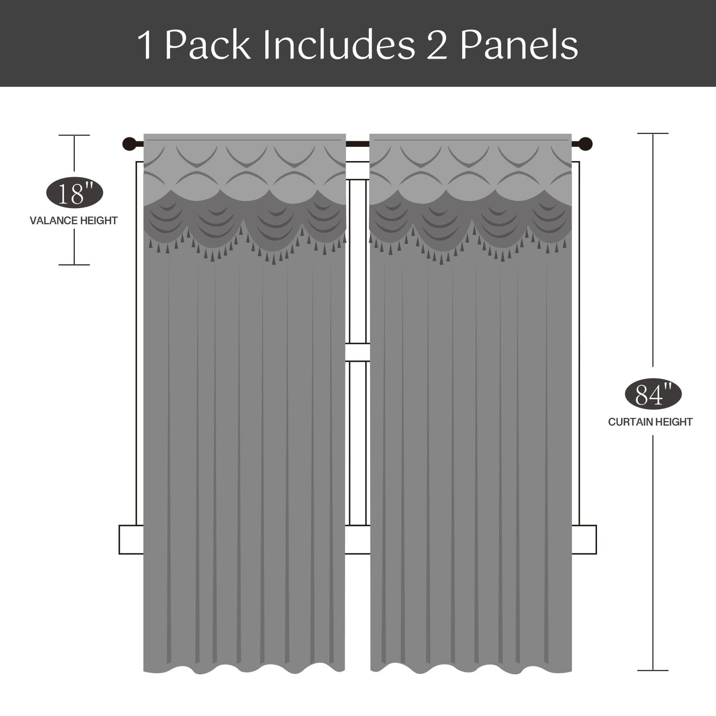 Petrichor Embroidered Sheer Curtain 2 Panels Set - Luxury Window Curtain Attached Valance with Satin Backing and 2 Tie Backs for Living Room,Dining Room, 54x84 inches, Gray