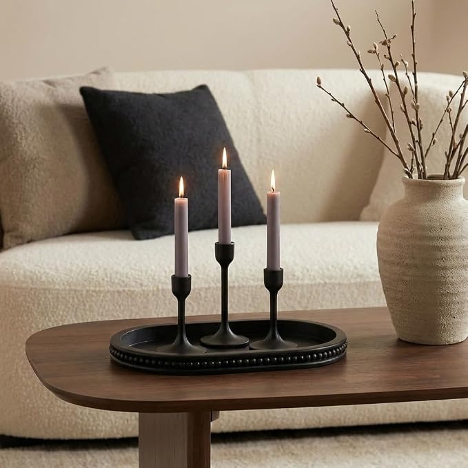 Hanobe Decorative Trays for Coffee Table : Black Oval Centerpiece Tray Wood for Farmhouse Entry Table Decor Round Bathroom Tray for Living Room Kitchen Counter