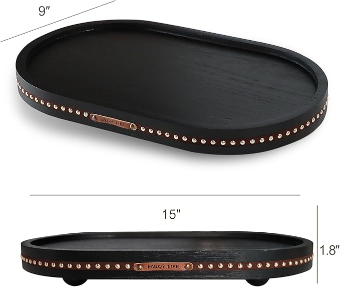 Decor Decorative Round Tray 11.81in for Home Decor for Coffee Table Farmhouse Kitchen Table Living Room Bathroom Centerpiece Tray Decor Oval Black