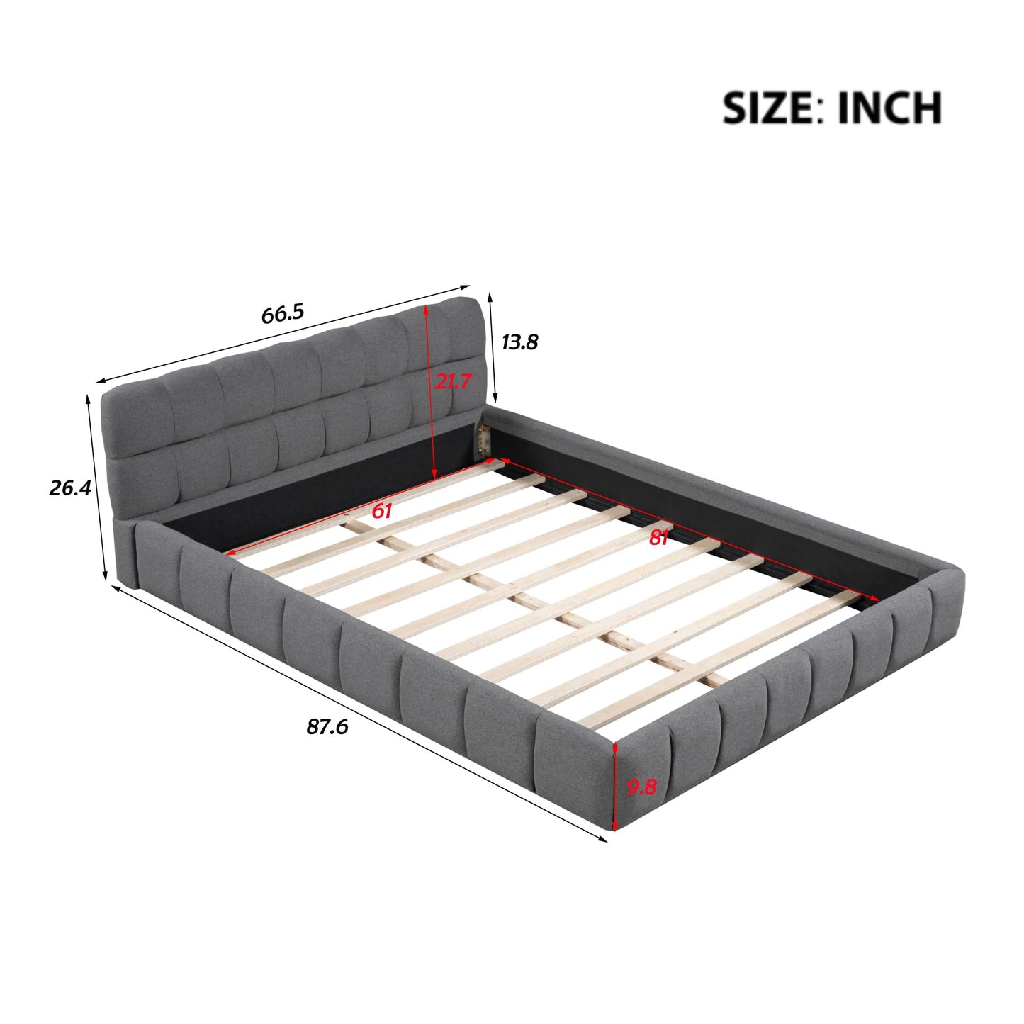 Merax Modern Tufted Platform Bed Queen Linen Floor Bed Frame with Headboard No Box Spring Needed Gray