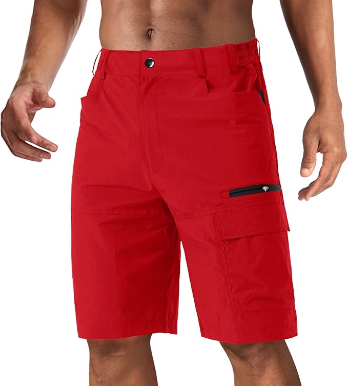 CRYSULLY Men's Hiking Cargo Shorts Outdoor Summer Lightweight Quick Dry Work Casual Shorts with 5 Zipper Pockets