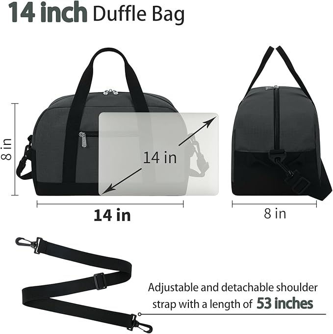 Small Gym Bag 14 inch lightweight Carry On Mini Duffel Bag for Travel Sport - Dark Grey