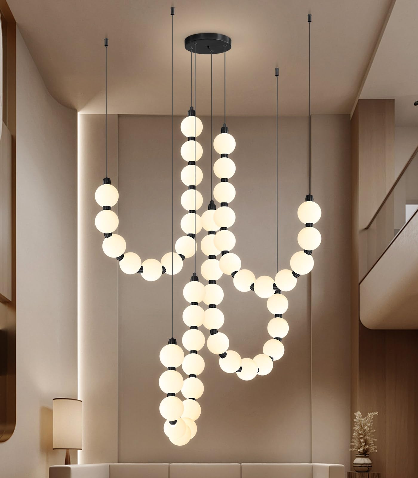 cenozo Modern Chandeliers LED Dimmable Light Acrylic Balls Ceiling Pendant Lighting for Living Room Dining Room Bedroom Adjustable Hanging Lights 90 Watts Black Lamp