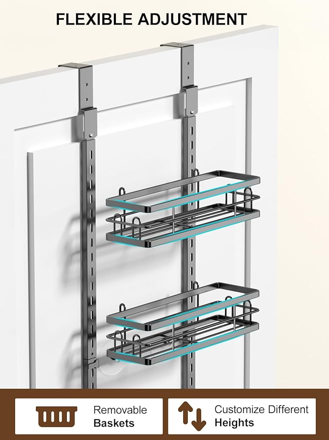 Delamu 9-Tier Over the Door Pantry Organizer, Adjustable Pantry Door Organizers and Storage, Metal Hanging Basket Wall Spice Rack Seasoning Organizer, Door Organizer Kitchen Bedroom Bathroom,12"Black