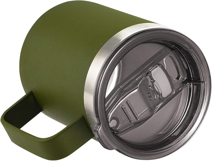 12oz Stainless Steel Insulated Coffee Mug with Handle, Double Wall Vacuum Travel Mug, Tumbler Cup with Sliding Lid, Army Green