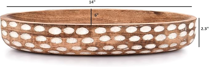 NIRMAN Mango Wood Decorative Bowl for Table Centerpiece Dining Living Room Home Kitchen Décor (14" x 6" x 2.3")
