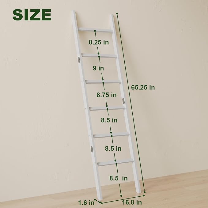 Bamboo Towel Rack 6-Tier Blanket Ladder for Living Room, Bedroom, Bathroom Space-Saving Decorative Ladder for Quilts, Towels and More White