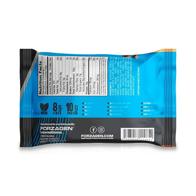 Forzagen Vegan Protein Cookies - Chocolate Chip Flavor | Low Carb Treats, Healthy Snacks, No Artificial Sweeteners and Trans Fat | Plant Based Vegan Snack,10g of Protein per Serving | 3-Pack