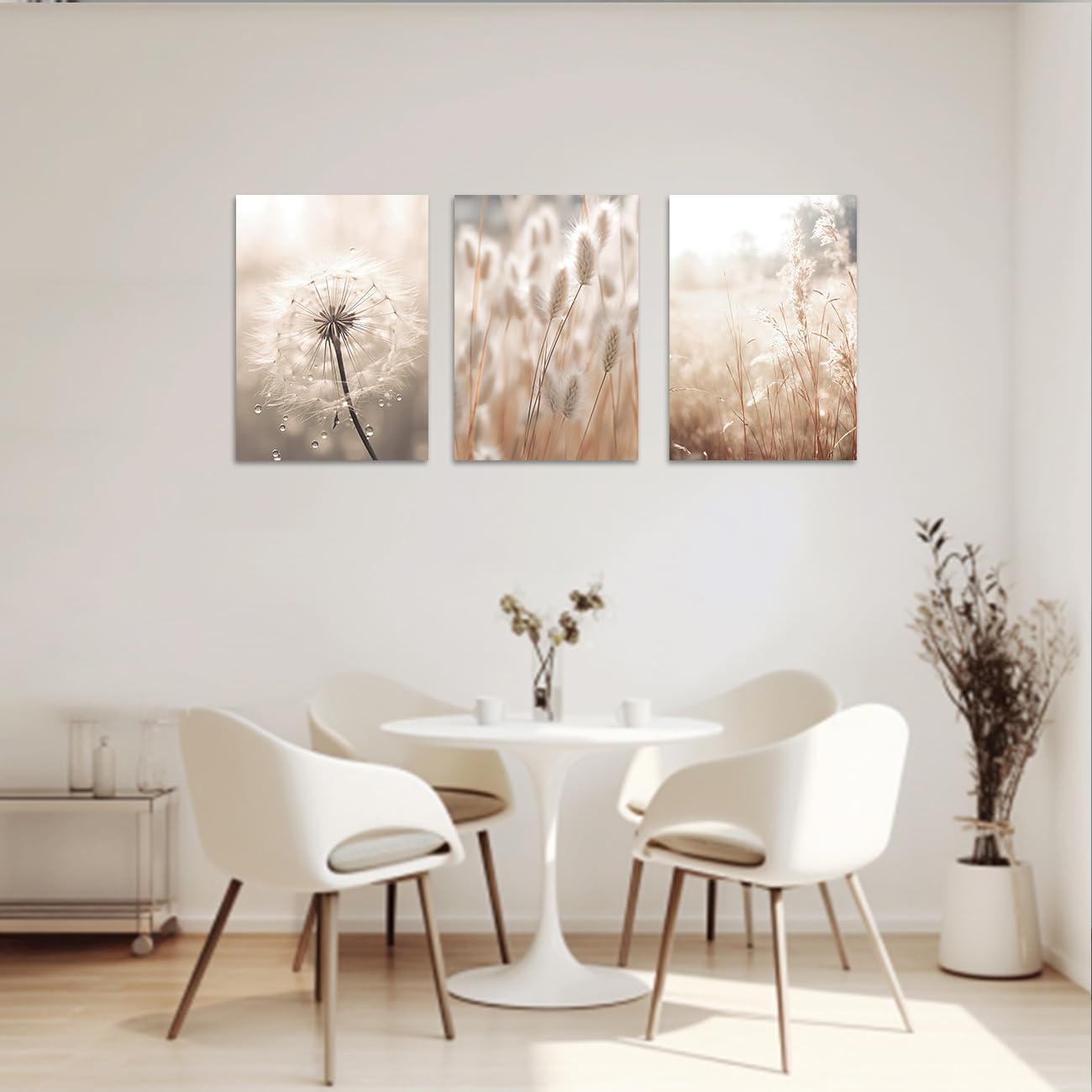 CXHOSTENT Dandelion Canvas Wall Art 3 Piece Beige Botanical Dandelion Reed Grass Painting Prints Nordic Posters Nature Plant Wildflower Picture (Nature-2, 11.00"x14.00"x3P)