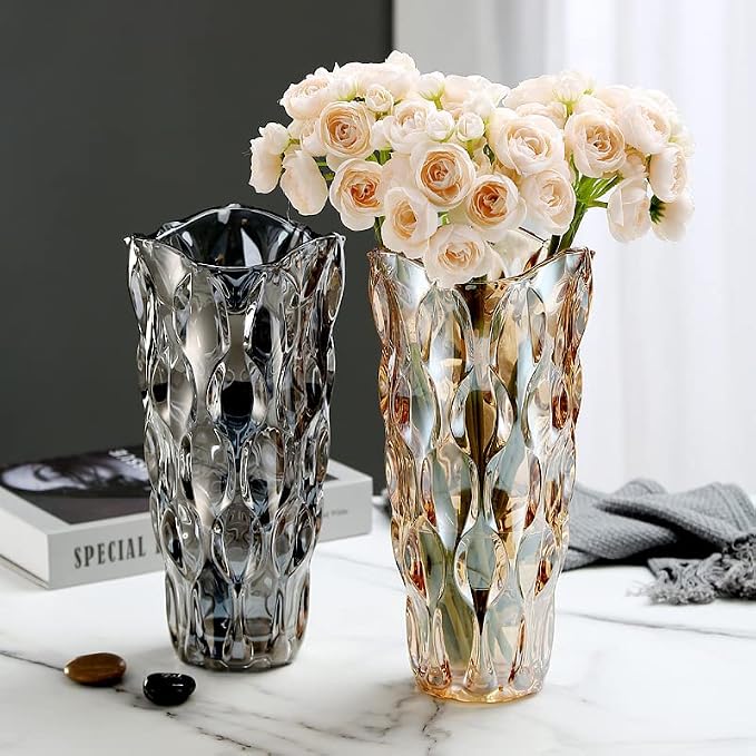 CEMABT 9.5inch 3.4 lb Glass Vases for Flowers Unbreakable Thickened Morden vase for Tables Centerpieces,Colorful,Vintage and Clear Rose Large Flower vases for Bouquet Unique Gifts（Grey）