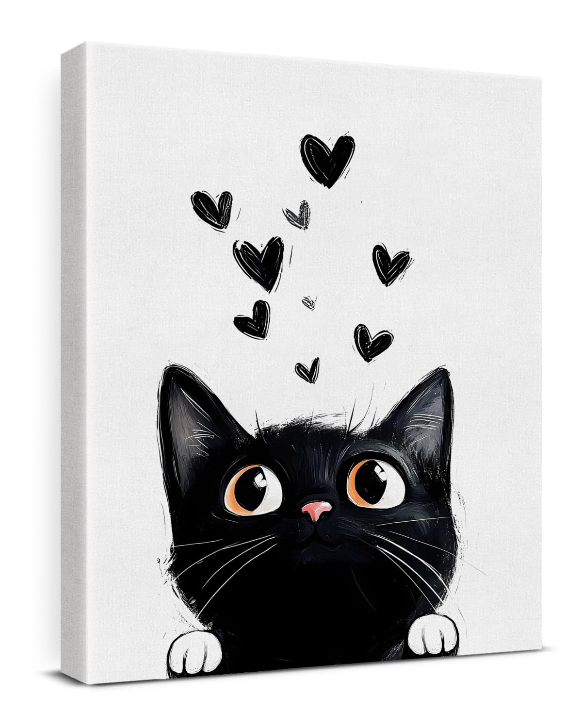 Cute Cartton Cat Canvas Wall Art Black Kitten Print Poster Framed Painting for Home Living Room Bedroom Wall Decor 8x10 Inch, Cat Lover Gifts