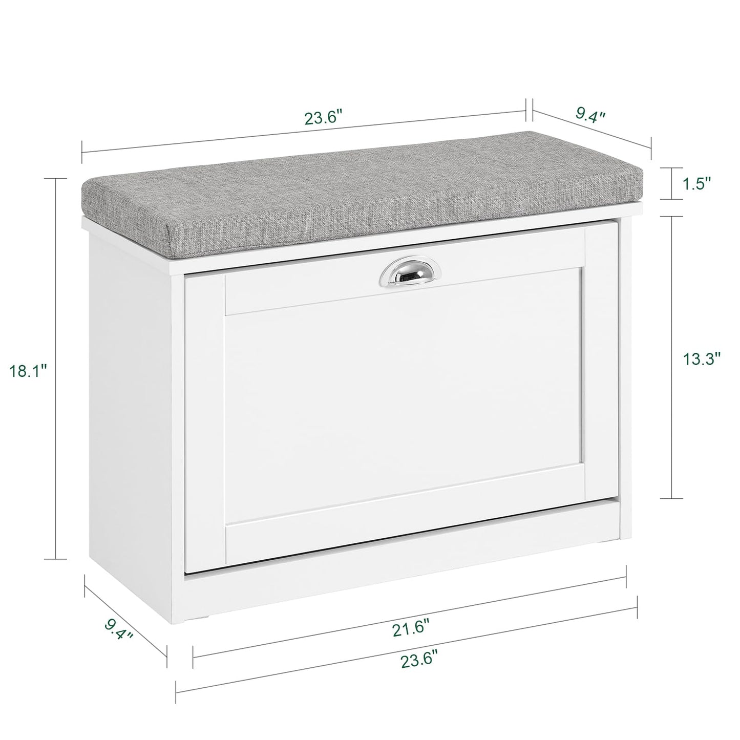 Haotian Small Shoe Storage Bench with Cushion, White Narrow Shoe Rack for Entryway, Small Shoe Cabinet with 2 Tiers Flip-Drawer, FSR195-K-W