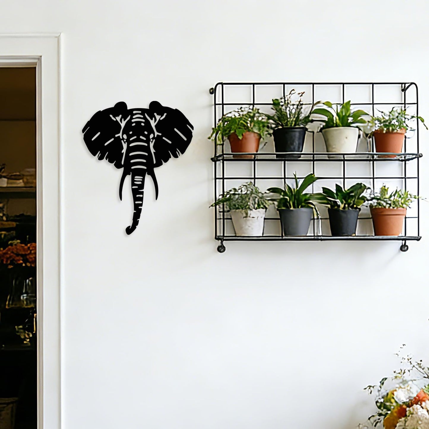 Maoerzai Elephant Metal Wall Art, Geometric Elephants Metal Sign, Durable Animal Head Wall Decor for Home & Kitchen, Black, 10 x 12 Inch
