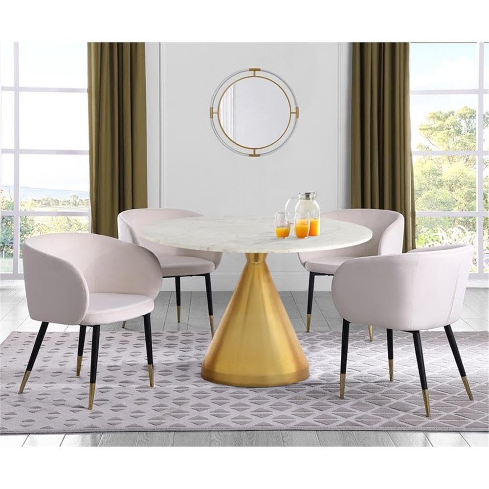 Meridian Furniture 885-T Emery Collection Modern | Contemporary Dining Table with Brushed Gold Stainless Steel, Genuine White Marble Top, 48" W x 48" D x 30" H, Gold