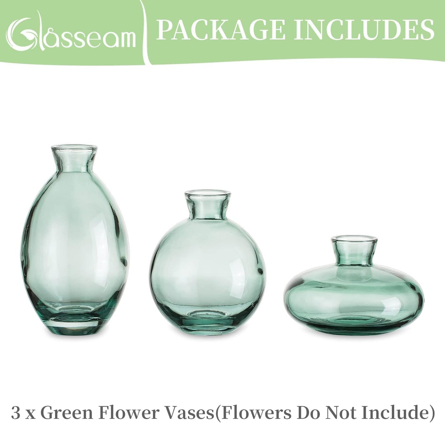 Bud Vases 3Pcs/Set Small Vases Handmade Cute Green Small Vases for Flowers Centerpieces Glass Vases Mini Vase Home Decor Centerpieces, Events Table Decor